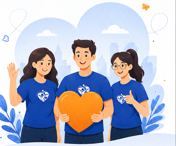GCWF volunteers holding a heart, ready to help